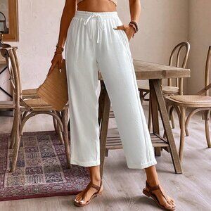 White Casual Women's Solid Color Tapered Pants